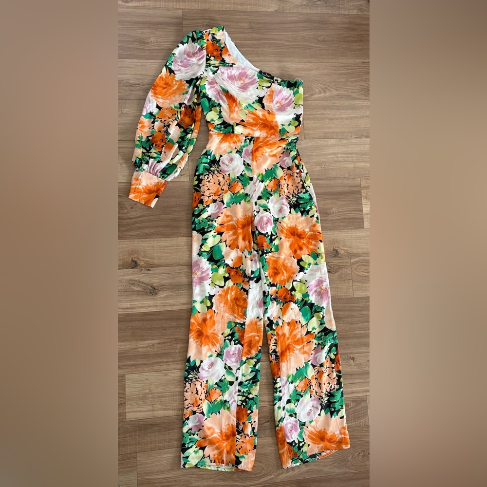 Lulus exclusive one sleeve Floral Jumpsuit